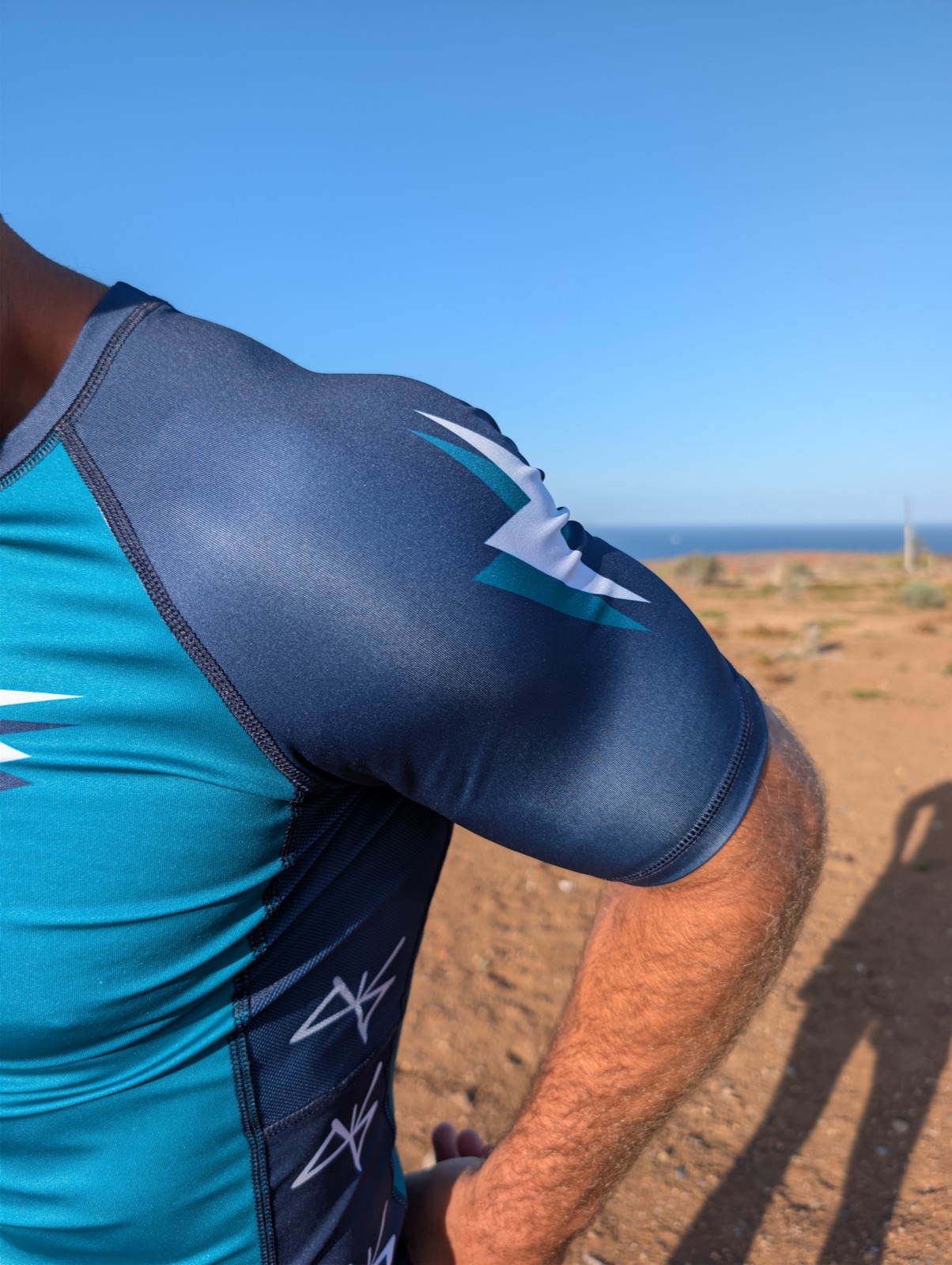 90s Bolt rashguard worn, sleeve detail